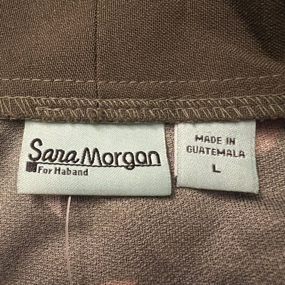 Sara‎ Morgan Open Front Blouse Green Floral Semi Sheer Top With Necklace L Large - Picture 5 of 7